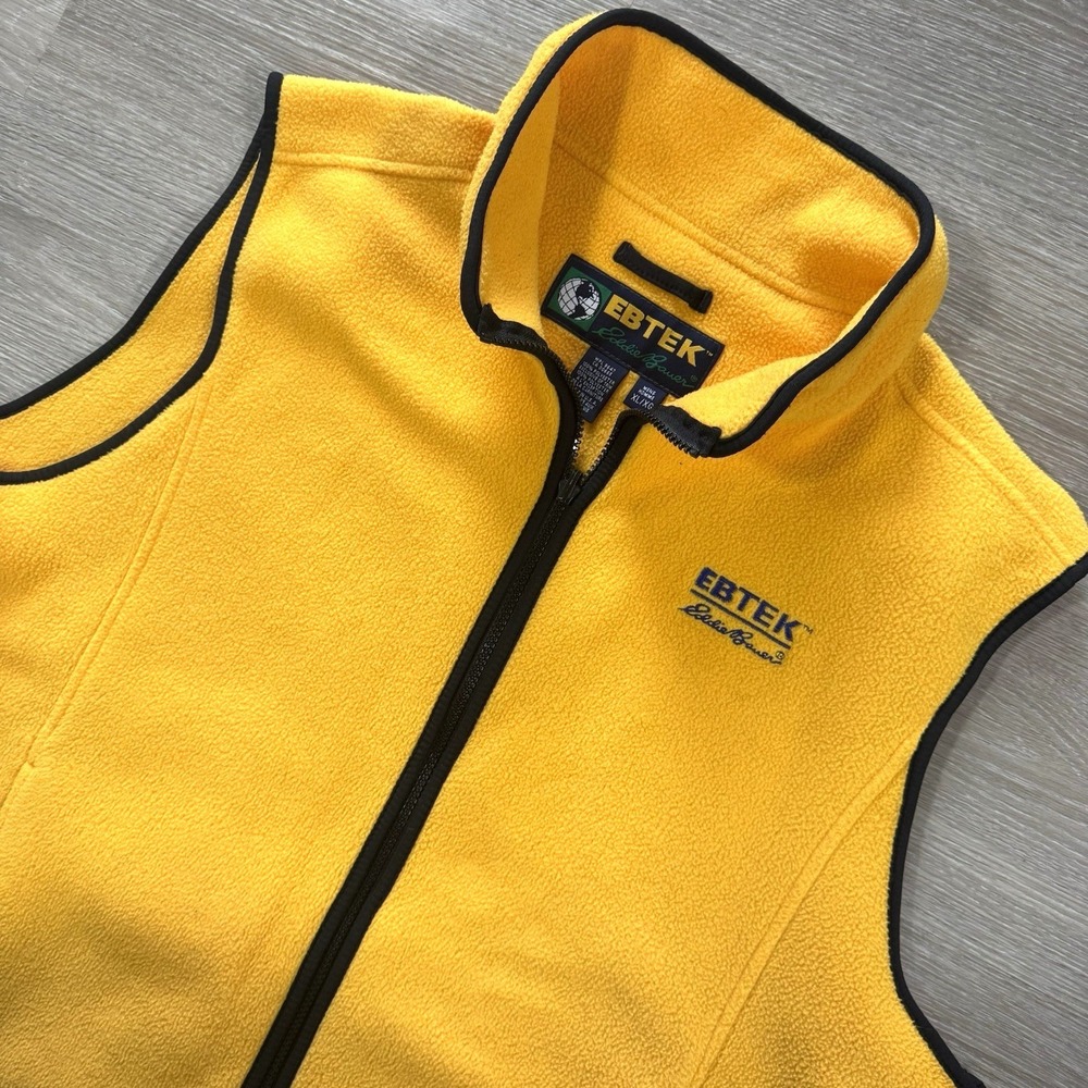 Vintage 90s Eddie Bauer Yellow Ebtek Full Zip Oversized Fleece Vest Mens Size XL